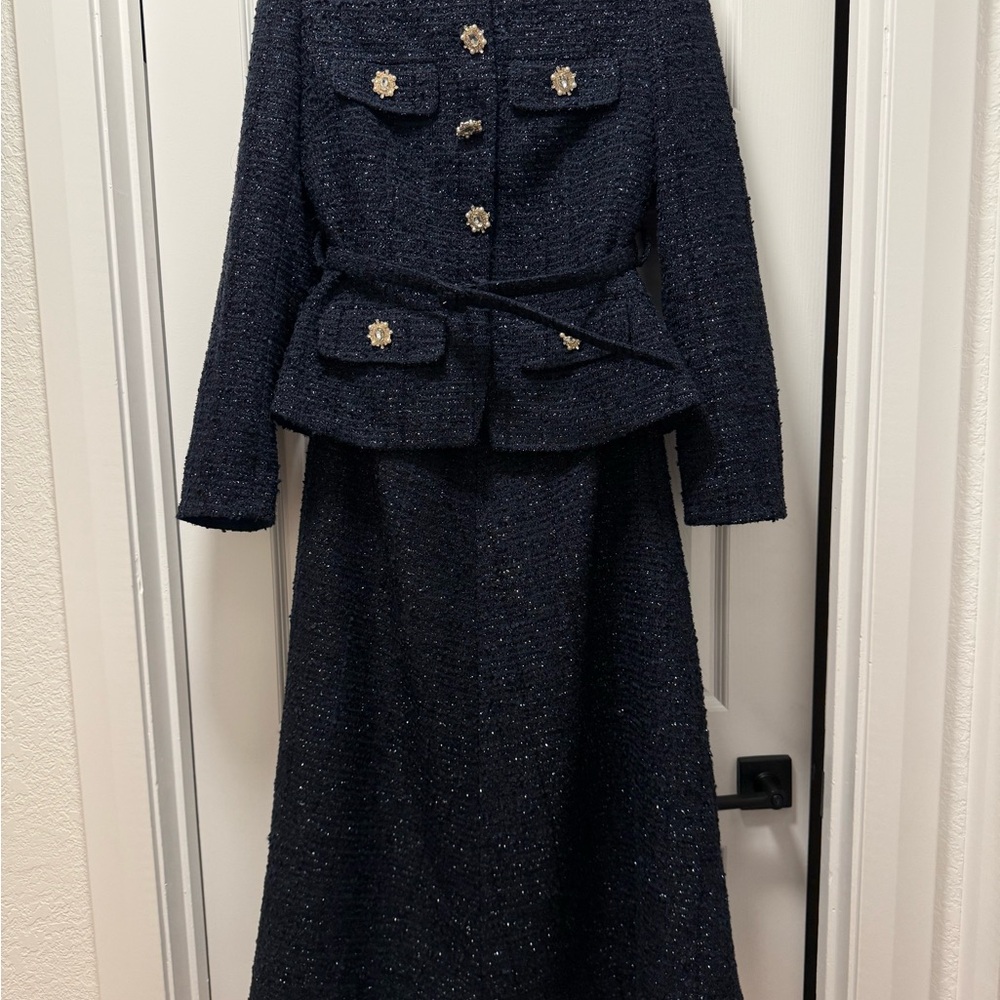 Self-Portrait Navy Tweed Boucle Dress